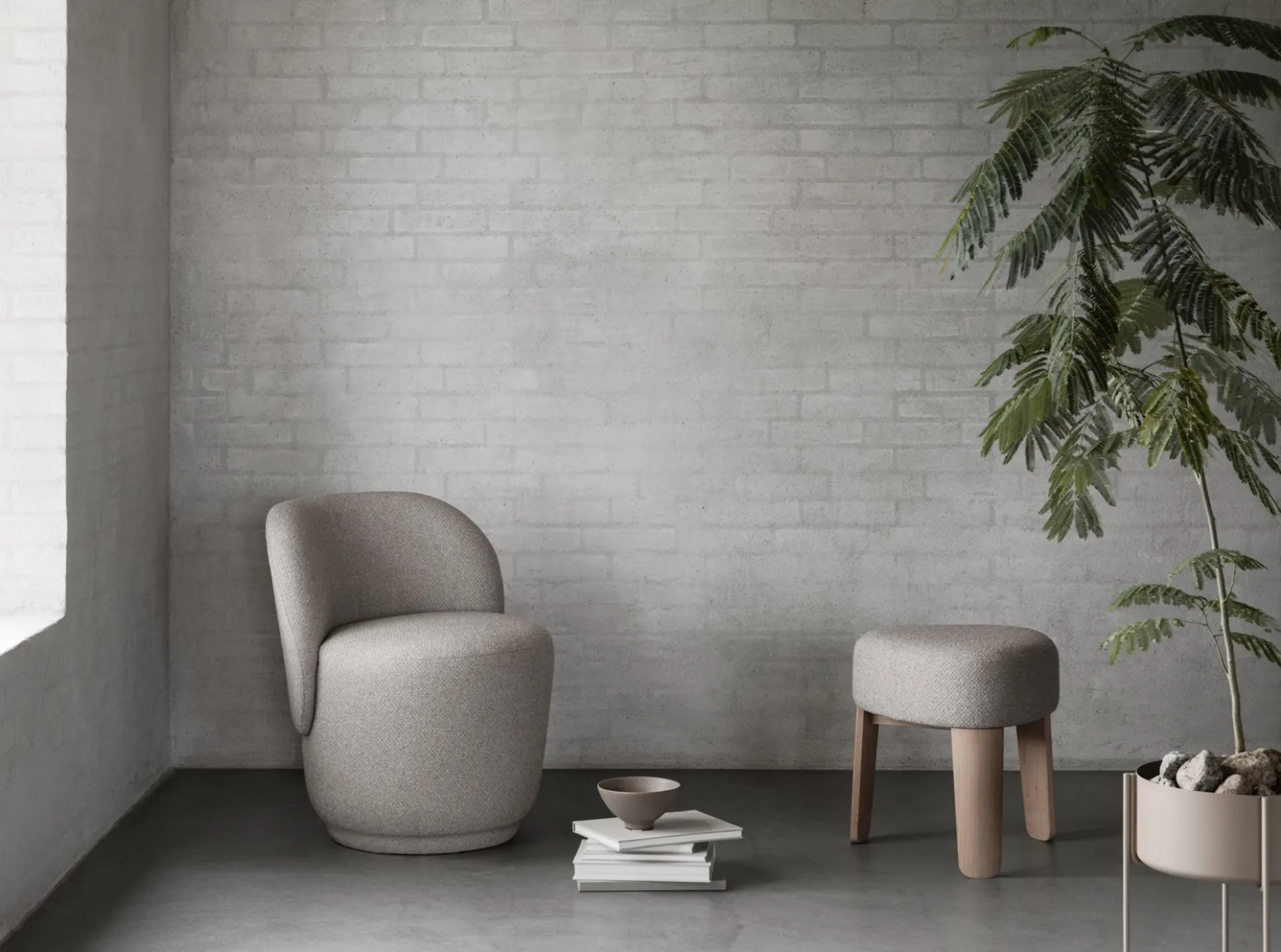 Hocker -KUON- Stoff Socia, Farbe Desert, oak nature