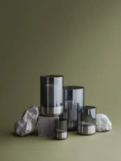 Windlicht -CALMA- Edelstahl matt, Glas Smoke Size S (exkl. Kerze)